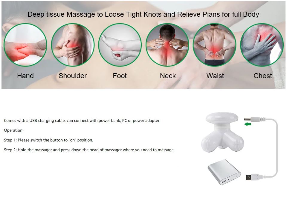 Apple Electric Massager Body Massager For Women and Girls Mini handy Full Body Massager Machine Portable Handled Triangle Vibrational Electric Massager USB Cable or 3 AAA Batteries AC DC