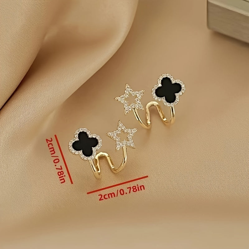 1 pair Elegant & Cute Style, Black Four Leaf Flower Stud Earrings For Ladies, Fashion Temperament Accessory For Daily Wear & Party, Idea Gift