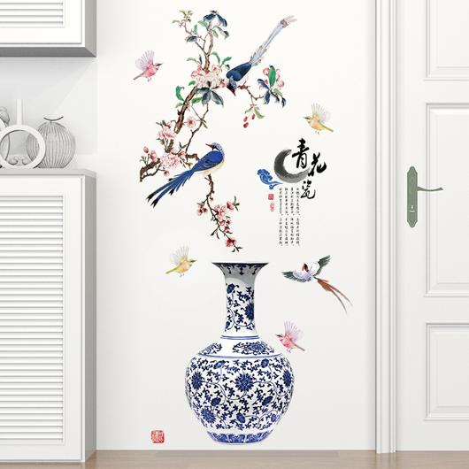 3D Large Vase Blue Flower Wall Stickers Romantic Flowers Modern Home Decor Wall Art Poster for Bedroom Wedding DIY Wall Decals