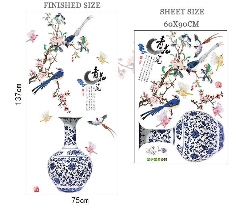 3D Large Vase Blue Flower Wall Stickers Romantic Flowers Modern Home Decor Wall Art Poster for Bedroom Wedding DIY Wall Decals