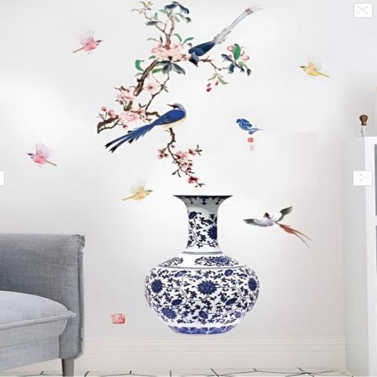 3D Large Vase Blue Flower Wall Stickers Romantic Flowers Modern Home Decor Wall Art Poster for Bedroom Wedding DIY Wall Decals