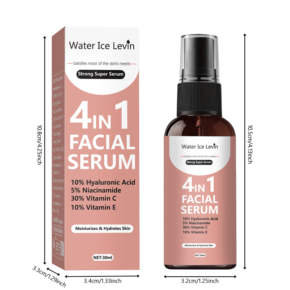 Water Ice Levin 4-in-1 Facial Serum – 30ml | Hyaluronic Acid, Niacinamide, Vitamin C & Vitamin E | Hydrating, Hight Brightening, Anti-Aging & Dark Spot Remover | Korean Skincare for Face Glow & Moisturizing