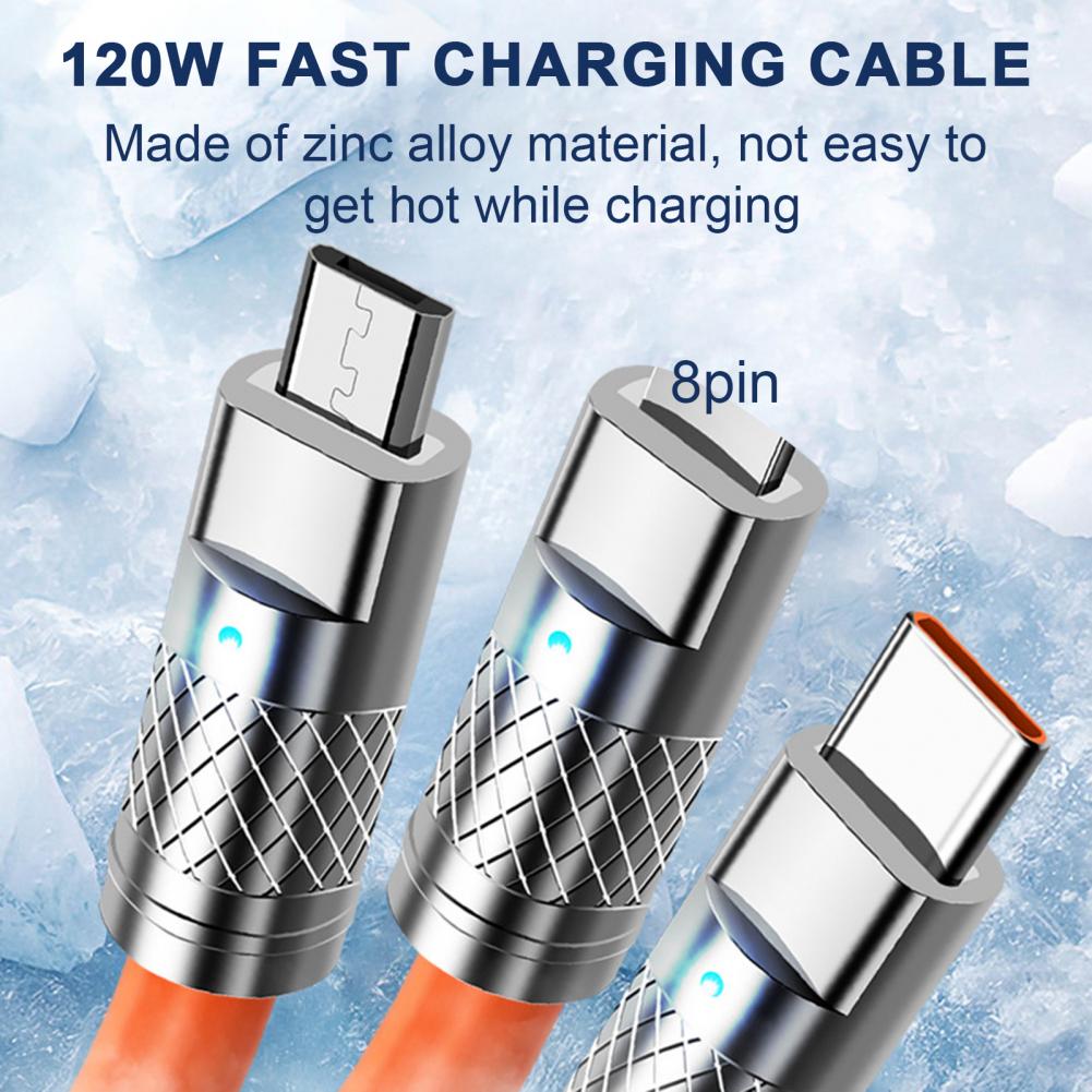 Xiaomi 120W Data Cable Fast Charging 6A 3 In 1 Type C Cable Micro USB For IPhone Charging Cable For Xiaomi Samsung Digital Cable