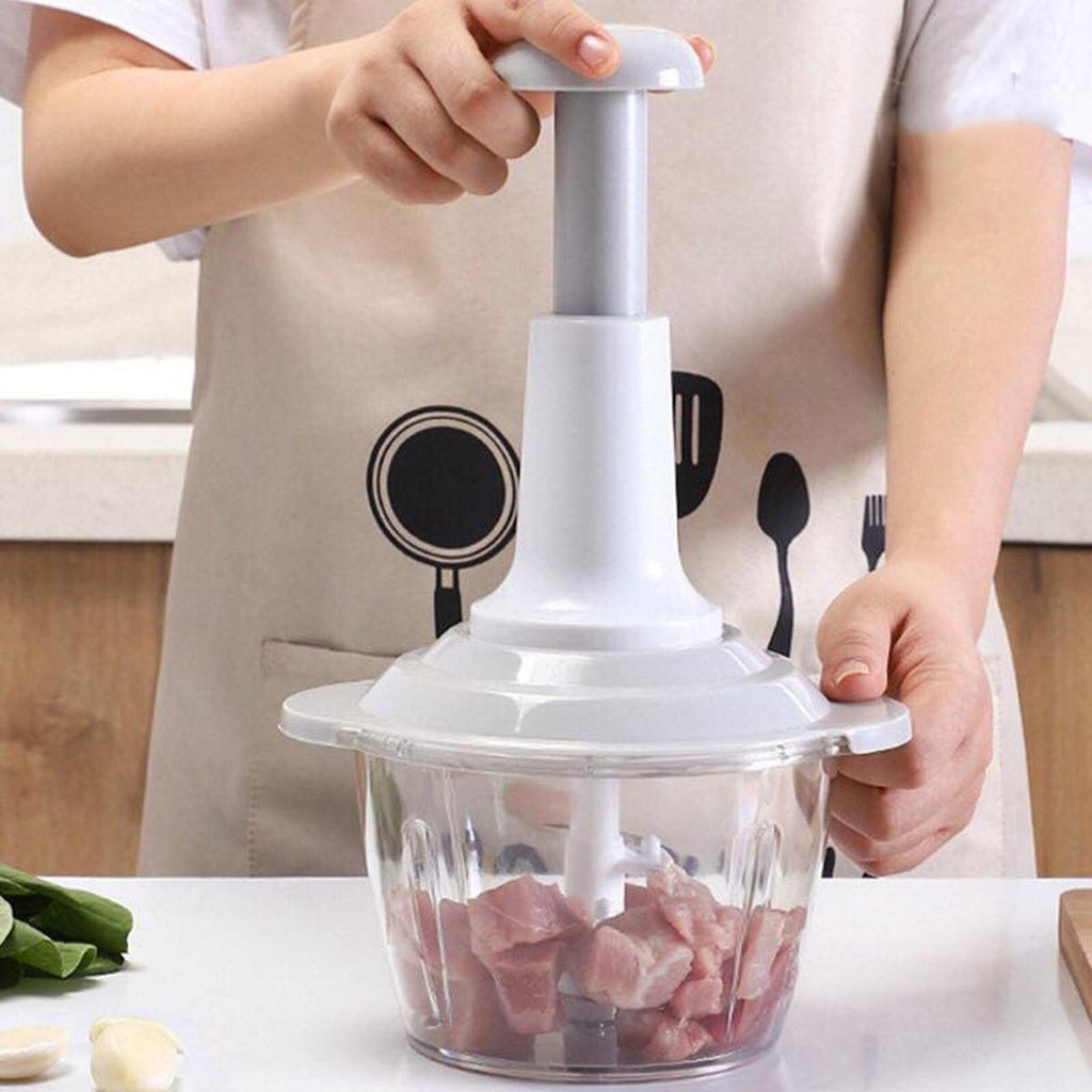Pump & Chop Pro 1500ML – Manual Hand-Powered Food Chopper with 3 Stainless Steel Blades | Large Capacity, Pump-Action Vegetable Cutter & Dicer | Portable, No-Electricity Kitchen Gadget for Effortless Chopping, Mincing & Mixing of Vegetables, Fruits, Nuts,