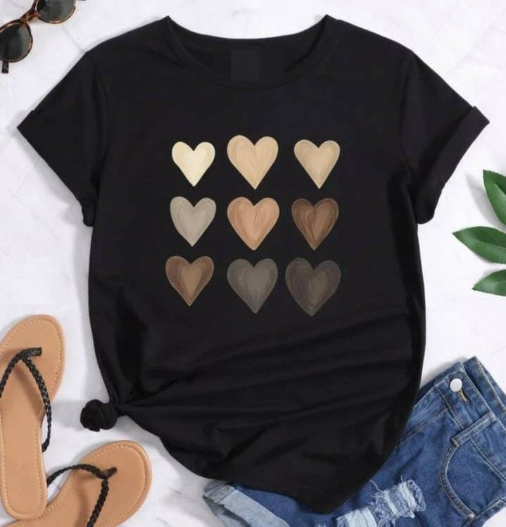 Cute Heart DTF Printed T-Shirt For Women's