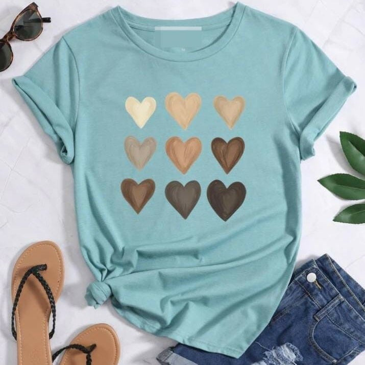 Cute Heart DTF Printed T-Shirt For Women's