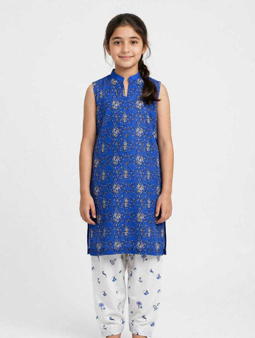 Girls Blue Floral Co Ord Set (Sleeves Separate Included)