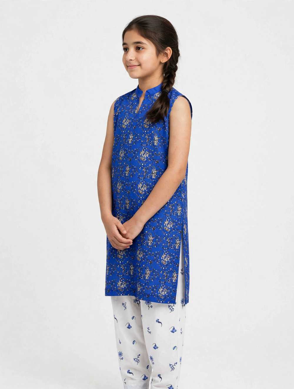 Girls Blue Floral Co Ord Set (Sleeves Separate Included)