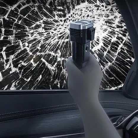 Emergency Survival Torch with Rechargeable LED Flashlight, Glass Breaker, Cutter Blade – Ideal Car Safety Tool for Night Travel or Rescue