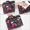 Women Makeup Bag Flower & Lipstick Print Zipper Cosmetic Organizer