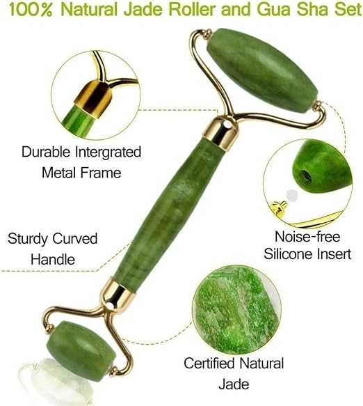 Natural Marble Jade Roller & Gua Sha Set – 2-in-1 Facial Massager Kit