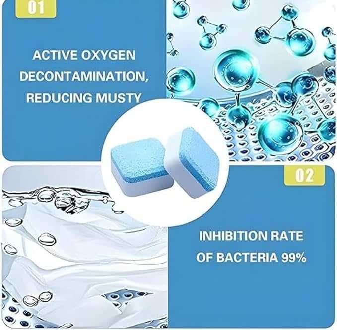 12 PCS Washing Machine Cleaning Tablets – Deep Decontaminating Effervescent Cleaner