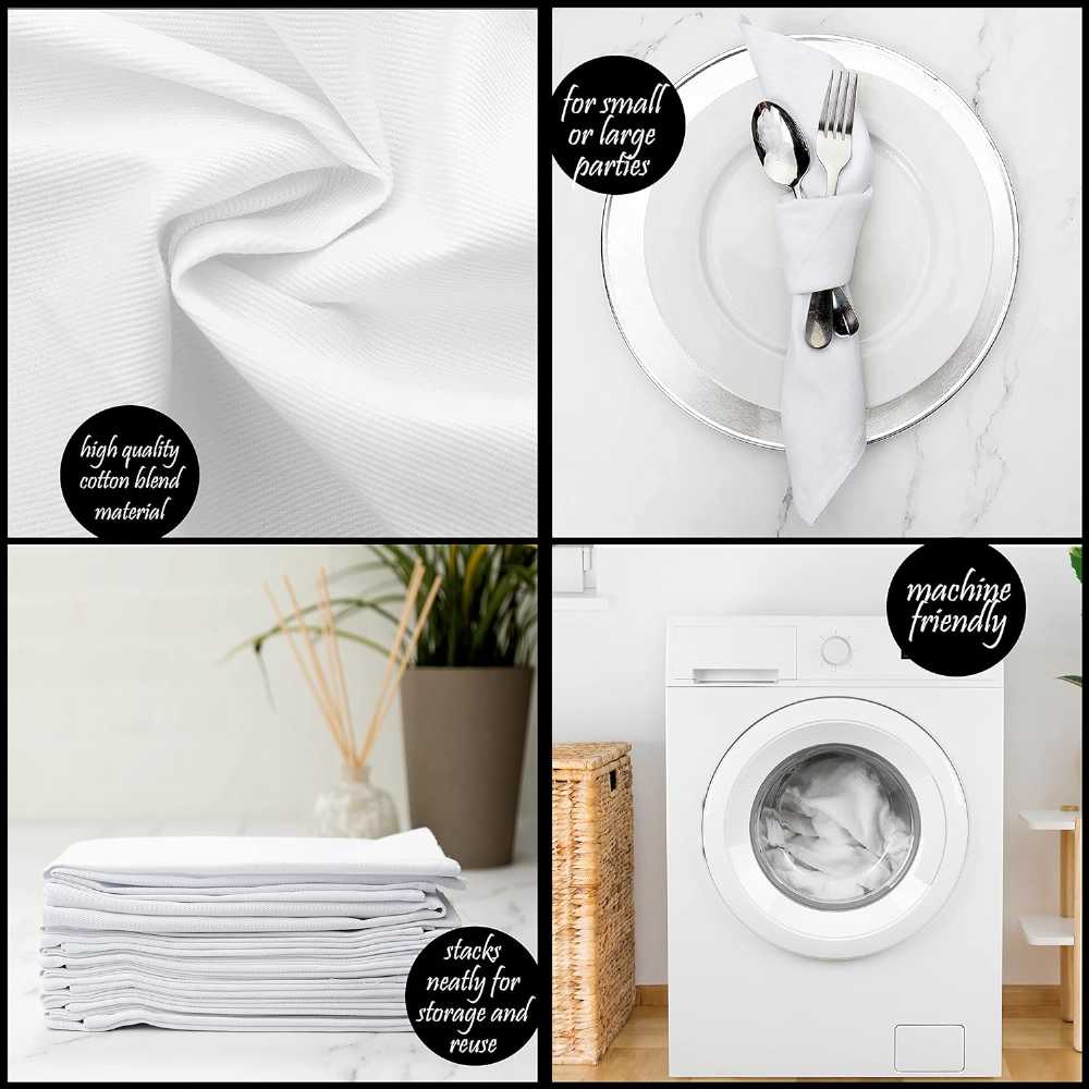 Cloth Dinner Table Napkin White Soft Absorbent Lightweight 100% Cotton