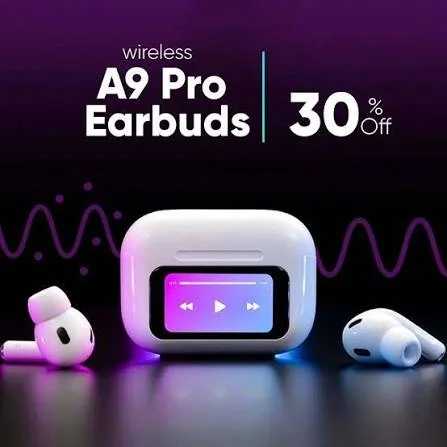 A9 Pro Wireless Earbuds White Bluetooth 5.3 HD Stereo Sound TWS