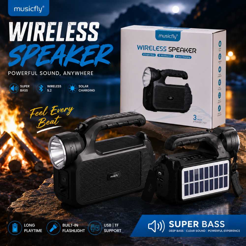 Portable Wireless Bluetooth Speaker with Flashlight & Solar Charging | Super Bass Outdoor Speaker