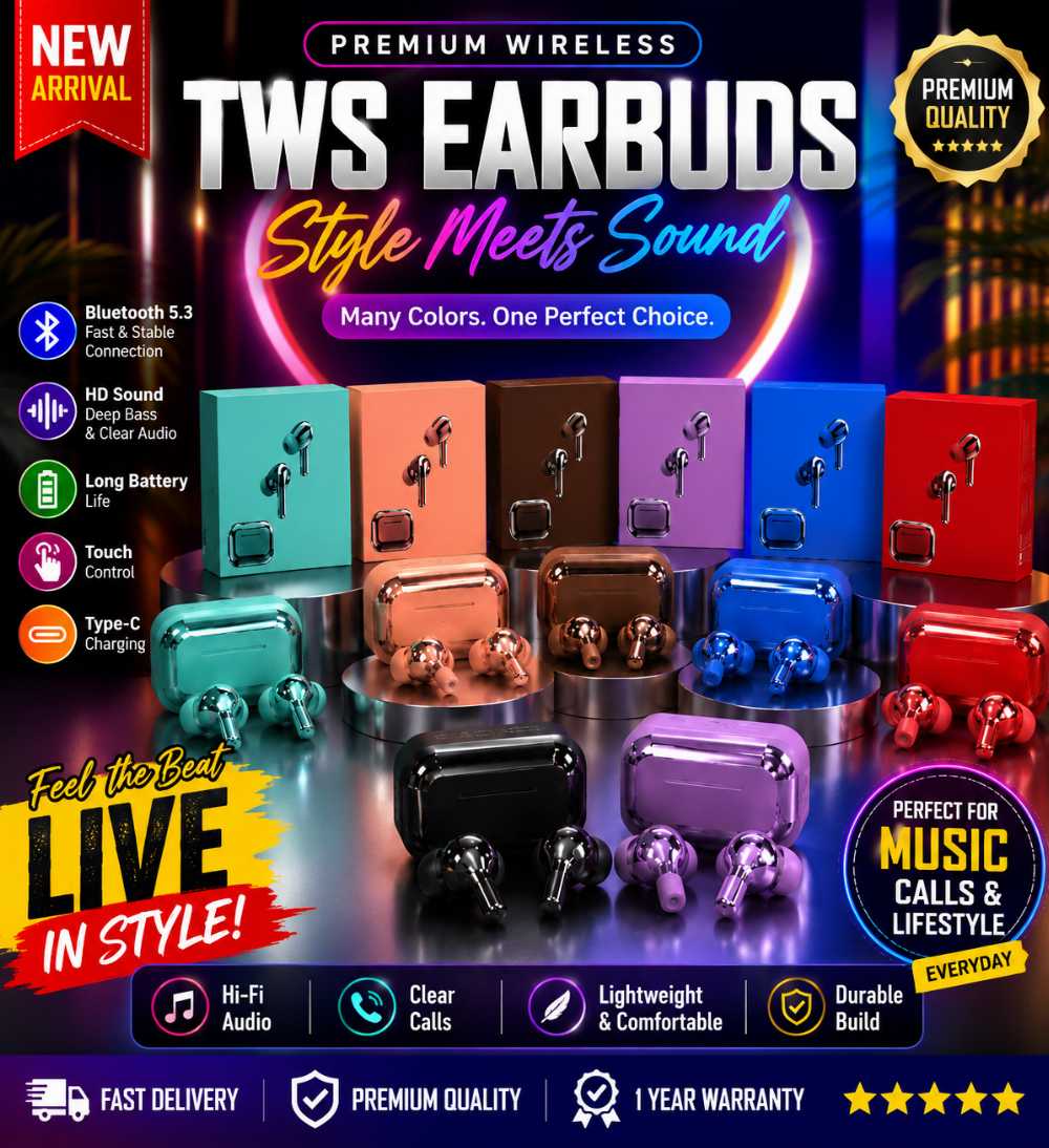 Premium Wireless Bluetooth Earbuds – Crystal Clear Sound, ENC Noise Reduction & Fast Charging | Multi Color