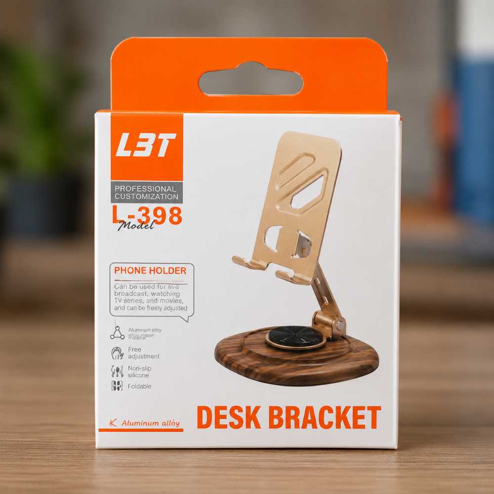 L3T L-398 Adjustable Metal Desk Phone Holder Stand | Foldable Mobile Stand for Desk & Table