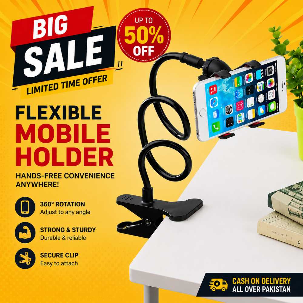 360° Flexible Gooseneck Mobile Phone Holder Clip Stand | Adjustable Desk & Bed Smartphone Mount