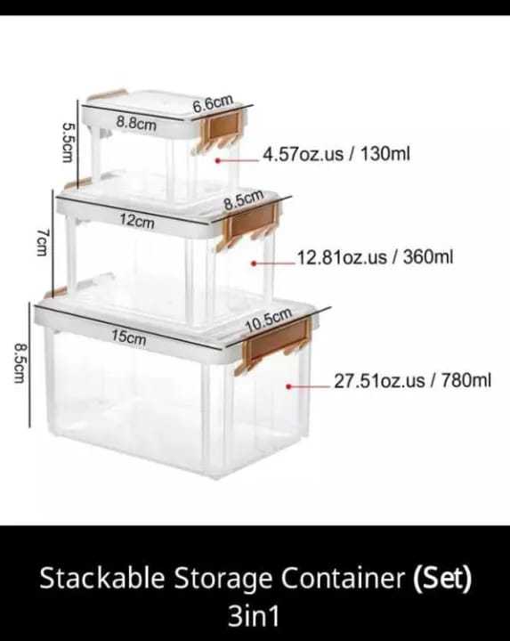 3Pcs Set Multi-Purpose Stackable Storage Box – Transparent Kitchen Organizer