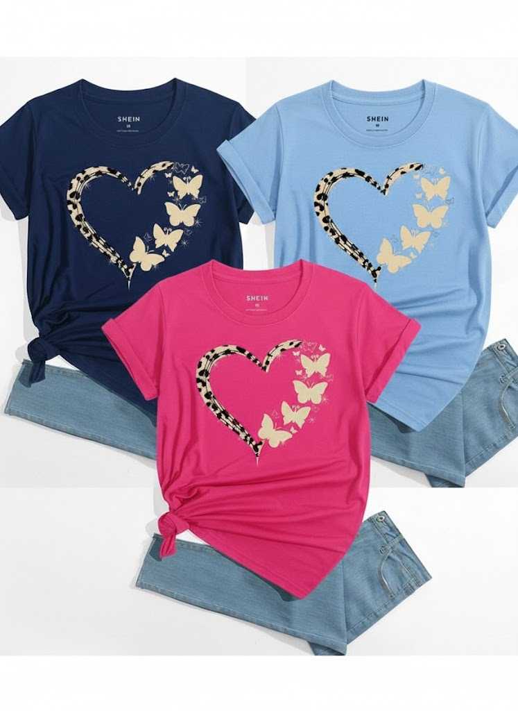 Cute Flower Heart Printed T-Shirt For Women's