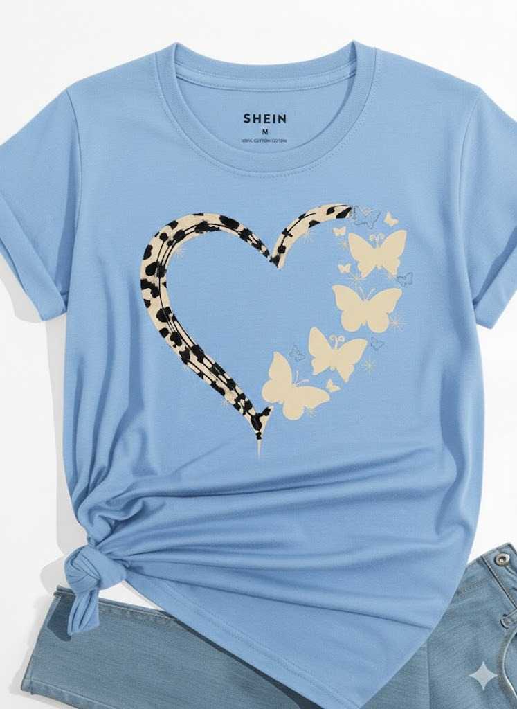 Cute Flower Heart Printed T-Shirt For Women's