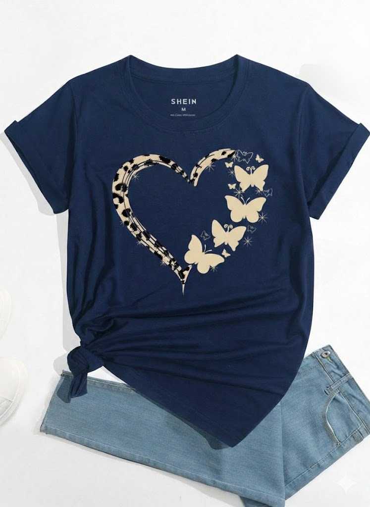 Cute Flower Heart Printed T-Shirt For Women's