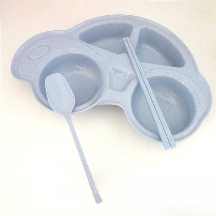 Car-Shaped Kids' Meal Set – 4 Pcs Divided Plate with Spoon & Sticks
