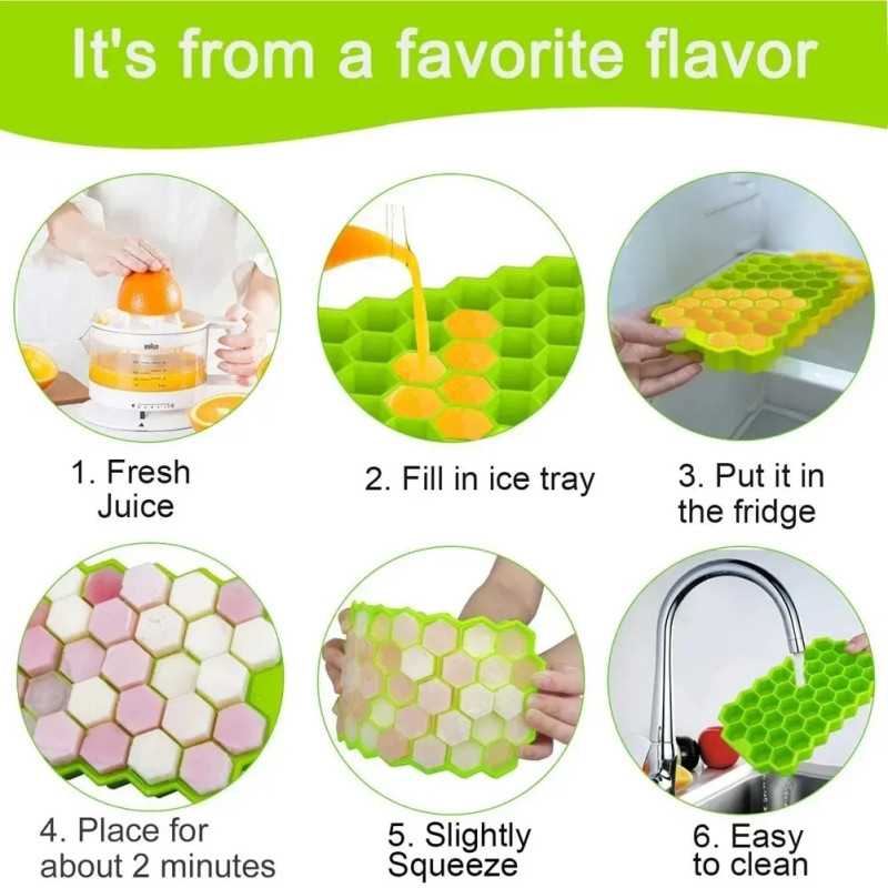 Honeycomb Silicone Ice Cube Tray – 37 Cells Hexagonal Mold with Lid