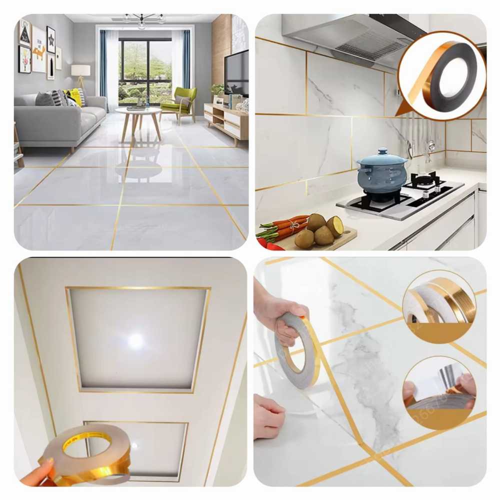 Self-Adhesive Golden Decoration Tape – Waterproof Metallic Wall & Floor Trim