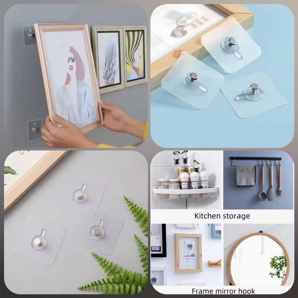 Punch-Free Screw Hooks (Pack of 10) – Self-Adhesive Wall Mount Stickers