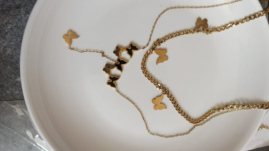 Gold Layered Butterfly Charm Necklace Set