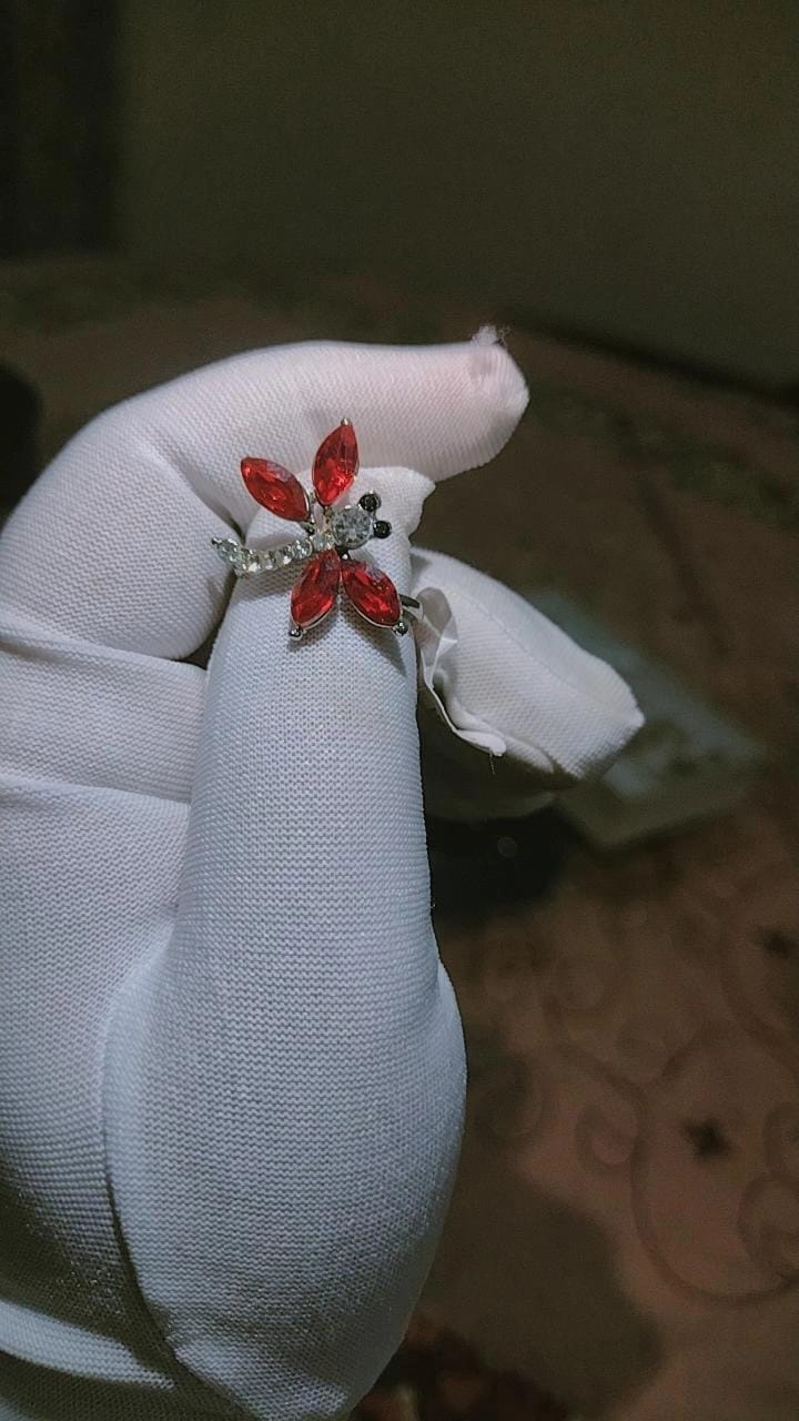 Red Gemstone Dragonfly Statement Ring