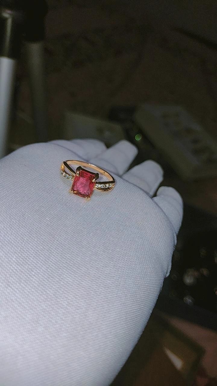 Elegant Emerald-Cut Pink Gemstone Ring