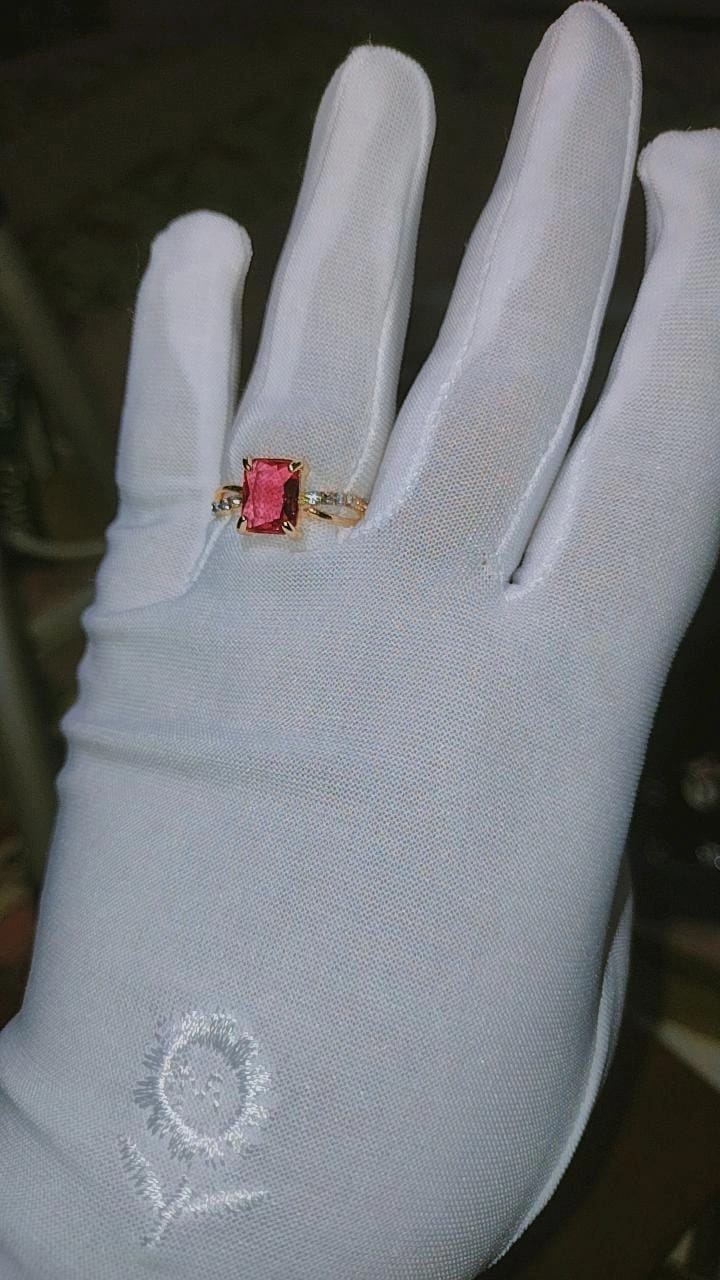 Elegant Emerald-Cut Pink Gemstone Ring