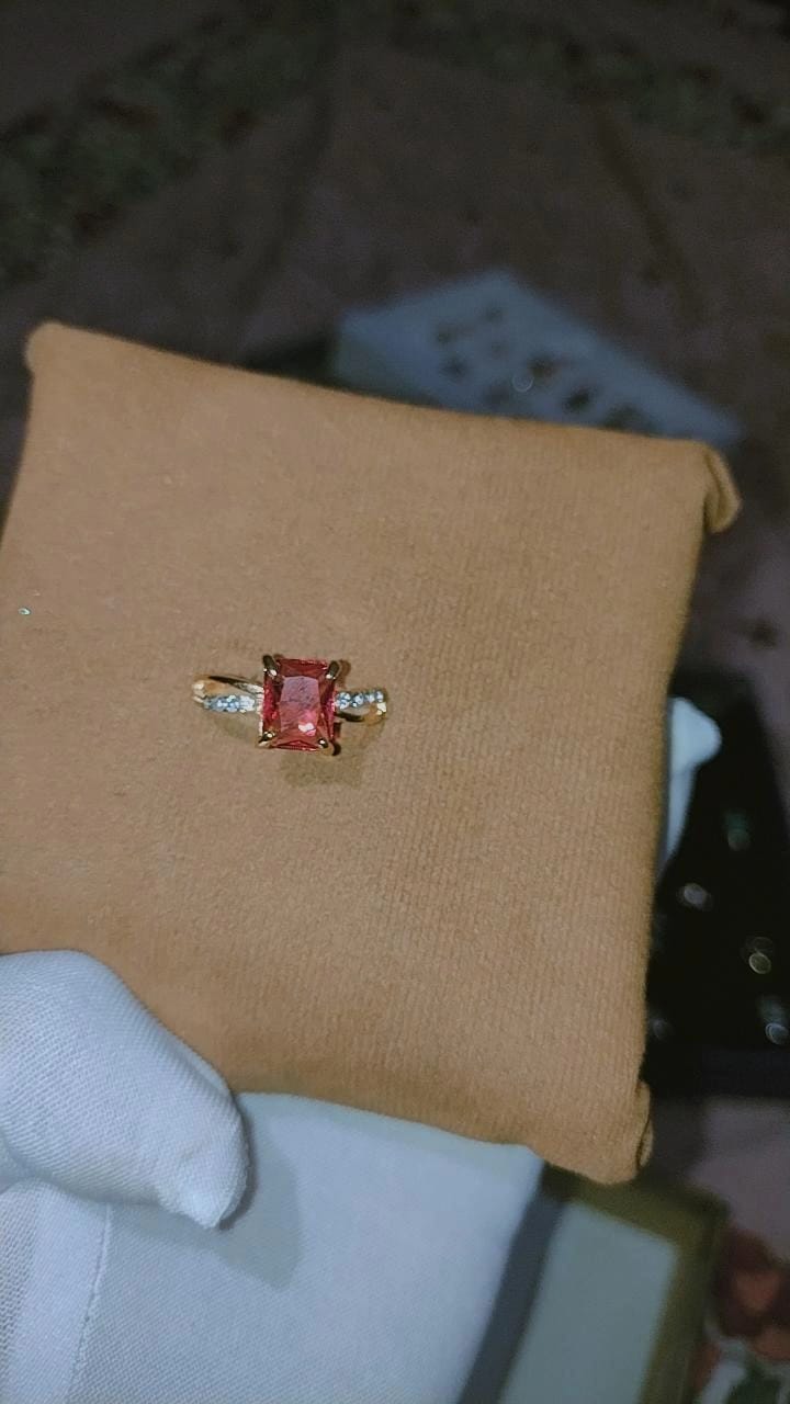 Elegant Emerald-Cut Pink Gemstone Ring