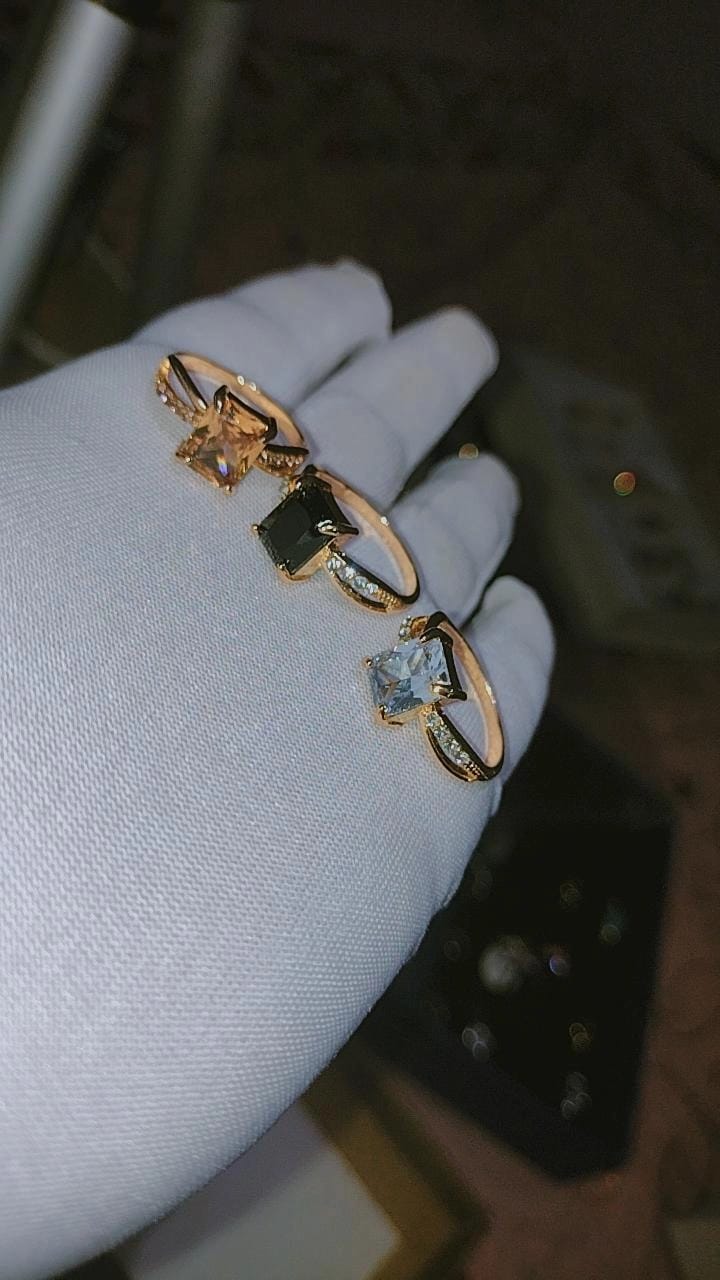 Elegant Emerald-Cut Gemstone Gold Rings