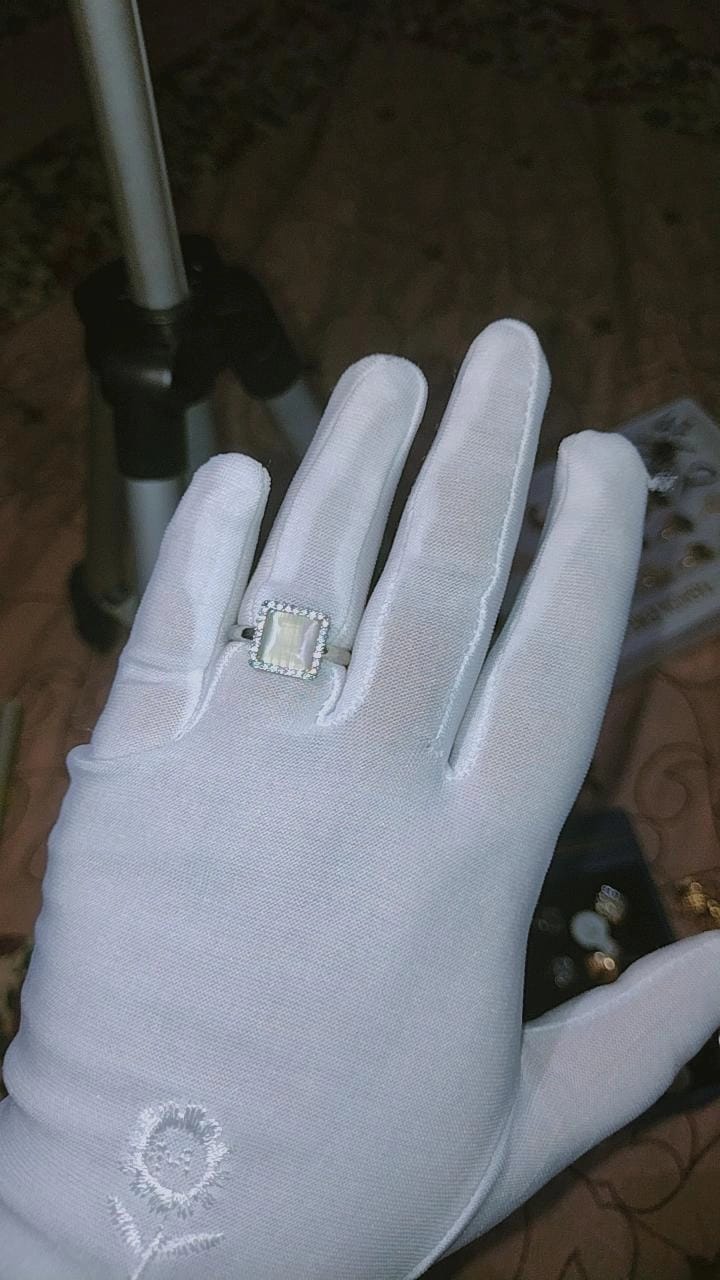 Elegant Square Opalescent Halo Ring