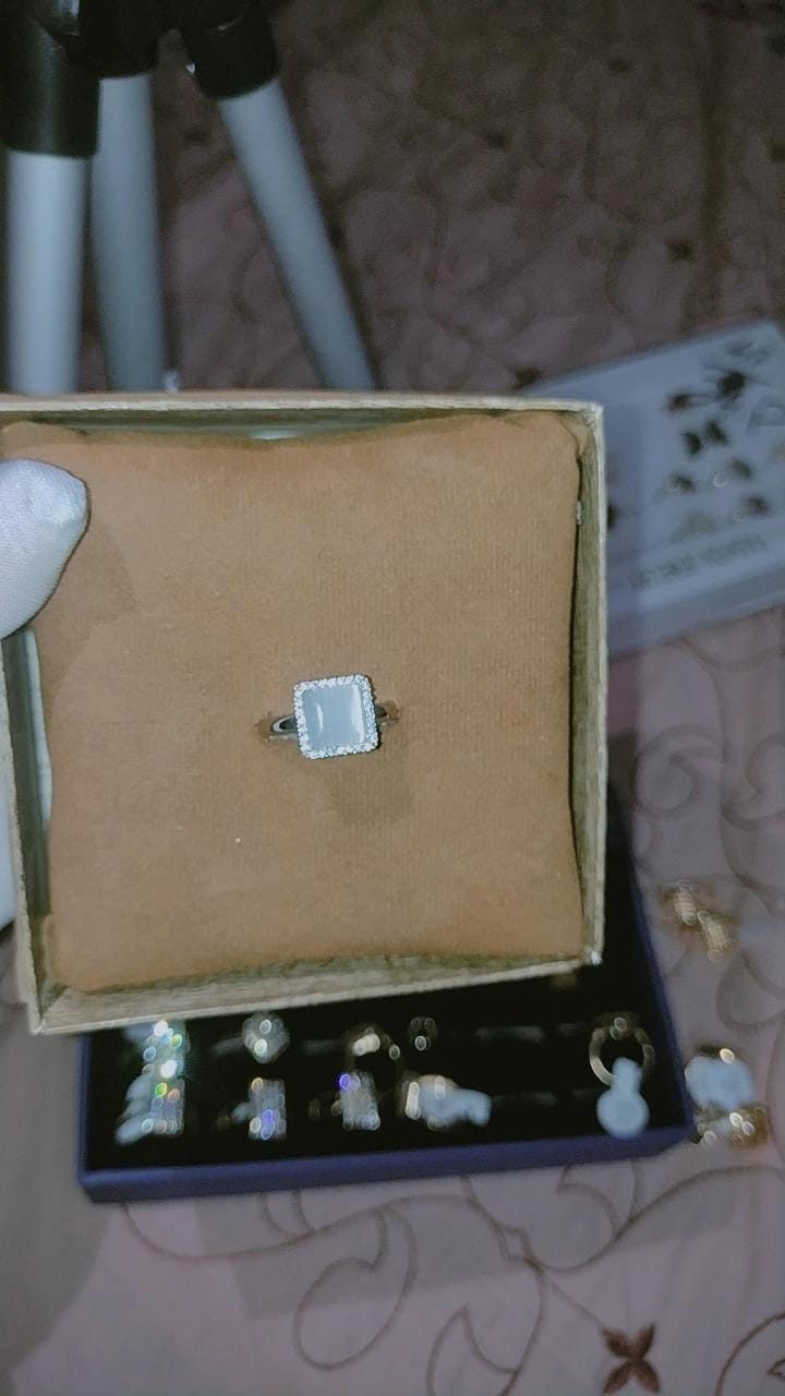 Elegant Square Opalescent Halo Ring