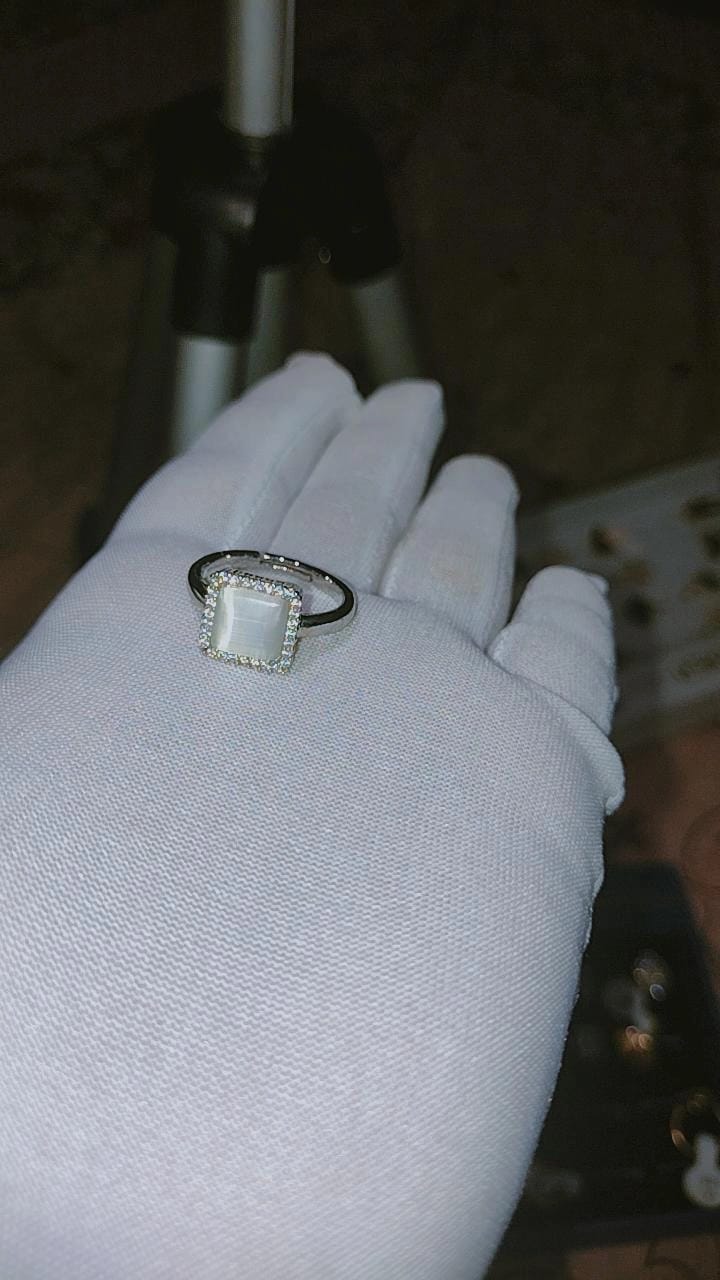 Elegant Square Opalescent Halo Ring