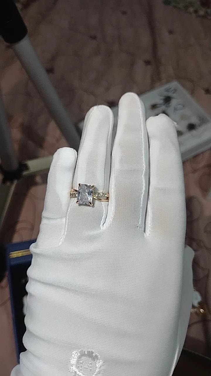 Radiant-Cut Solitaire Ring with Pavé Band
