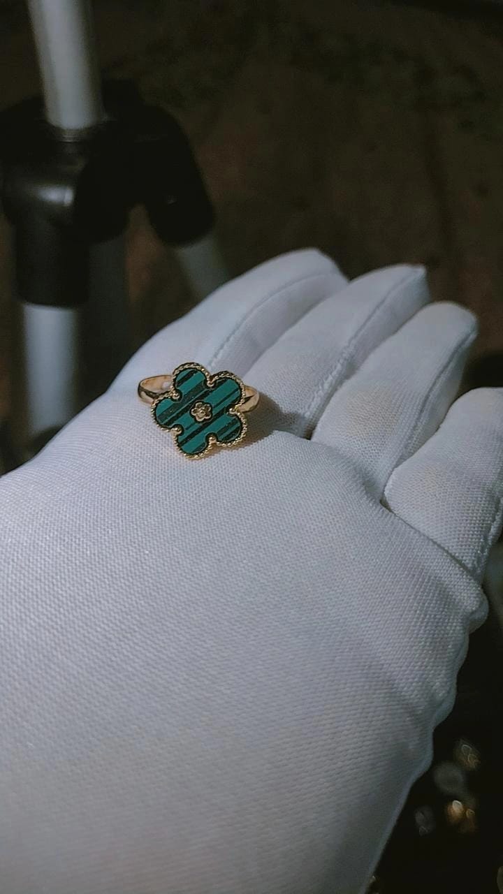 Green Malachite Clover Ring