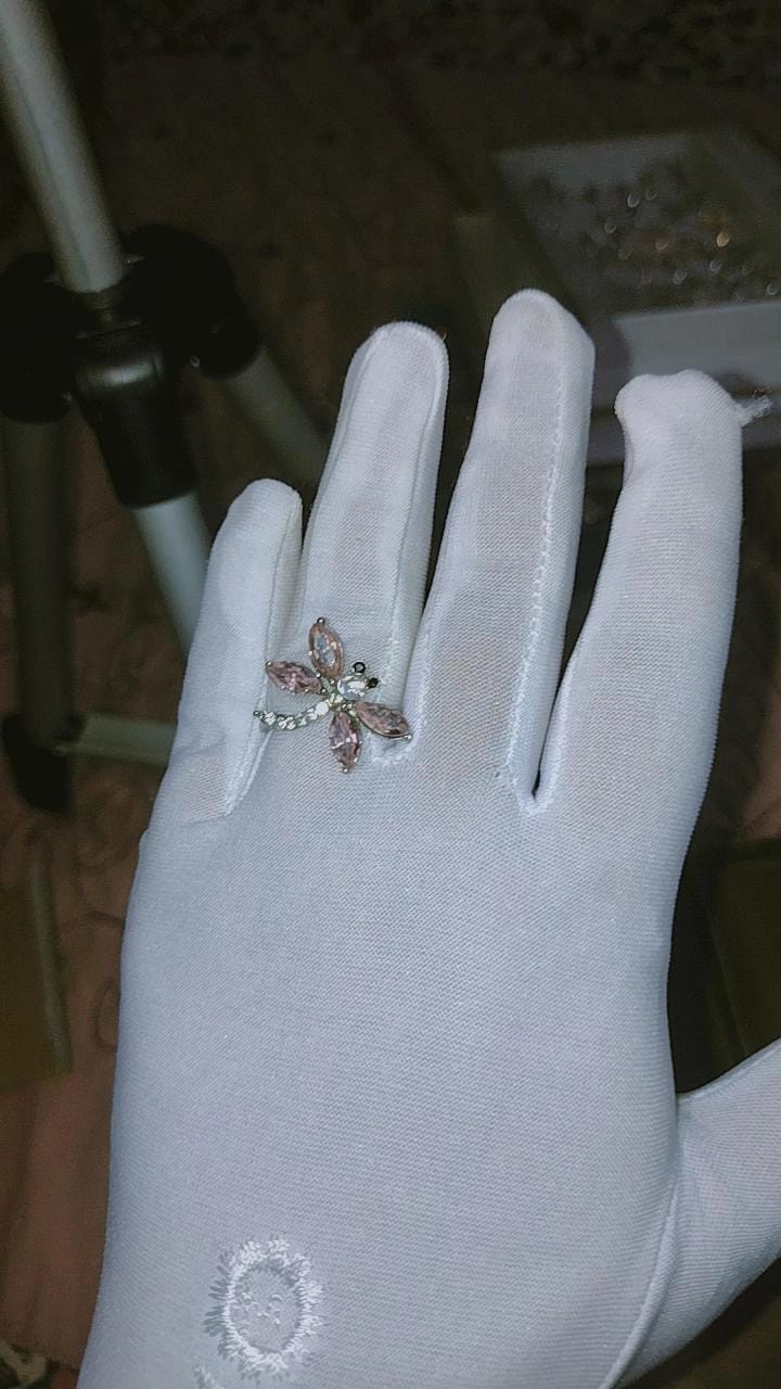 Pink Crystal Dragonfly Ring