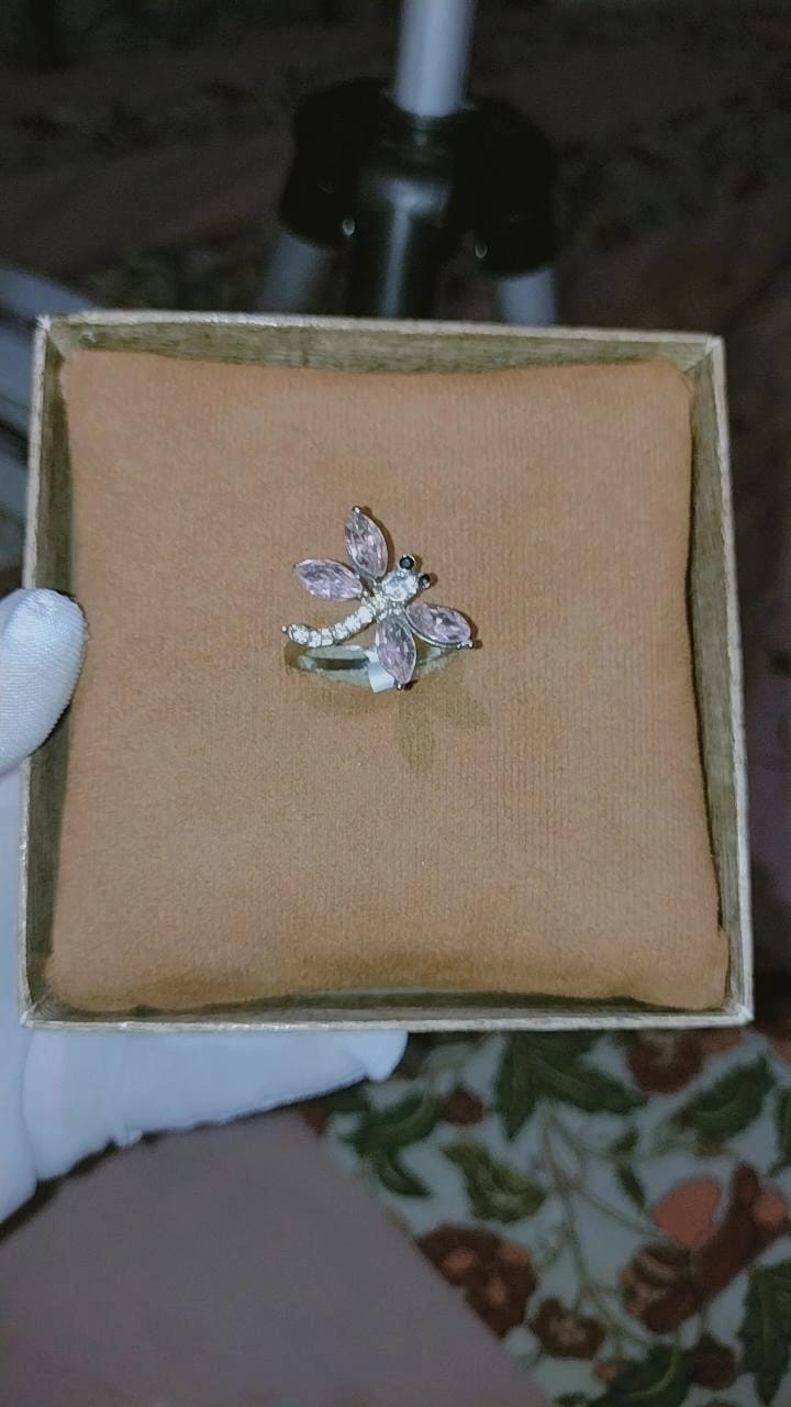 Pink Crystal Dragonfly Ring
