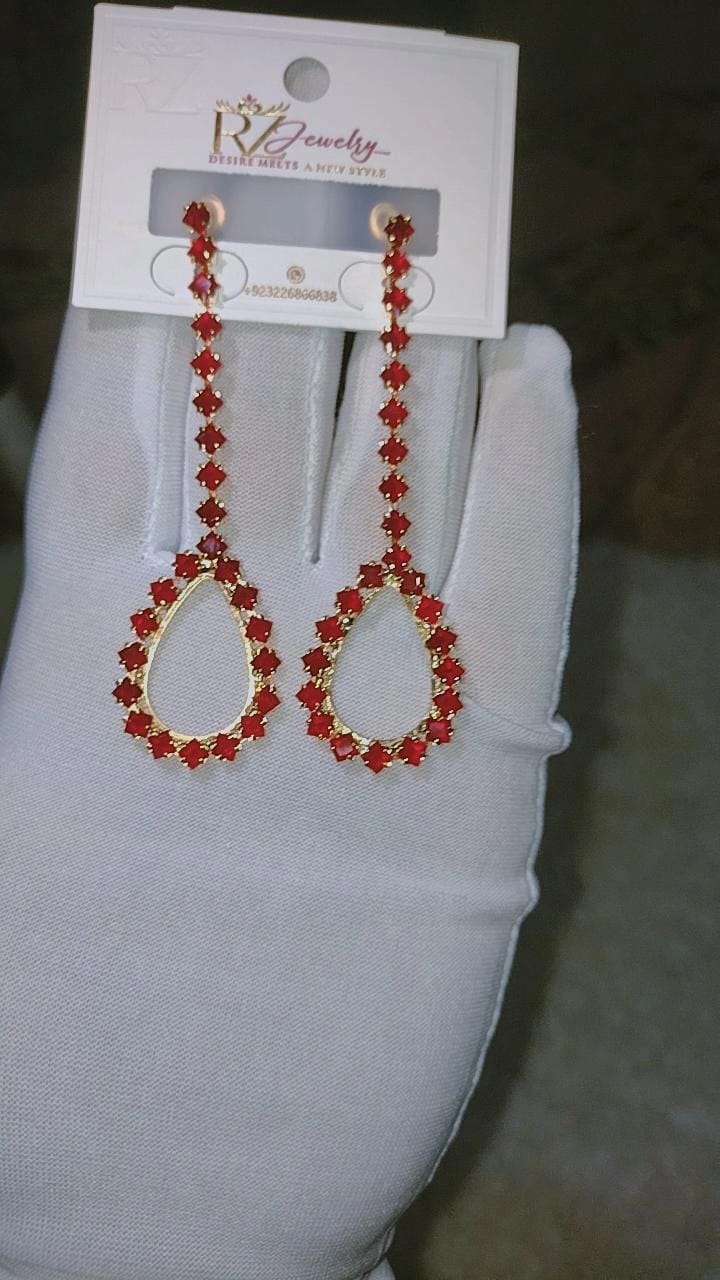 Ruby Red Teardrop Drop Earrings