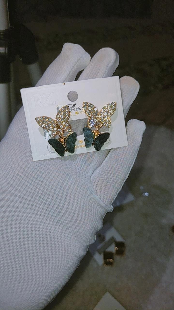 Sparkling Dual-Layer Butterfly Dangle Earrings