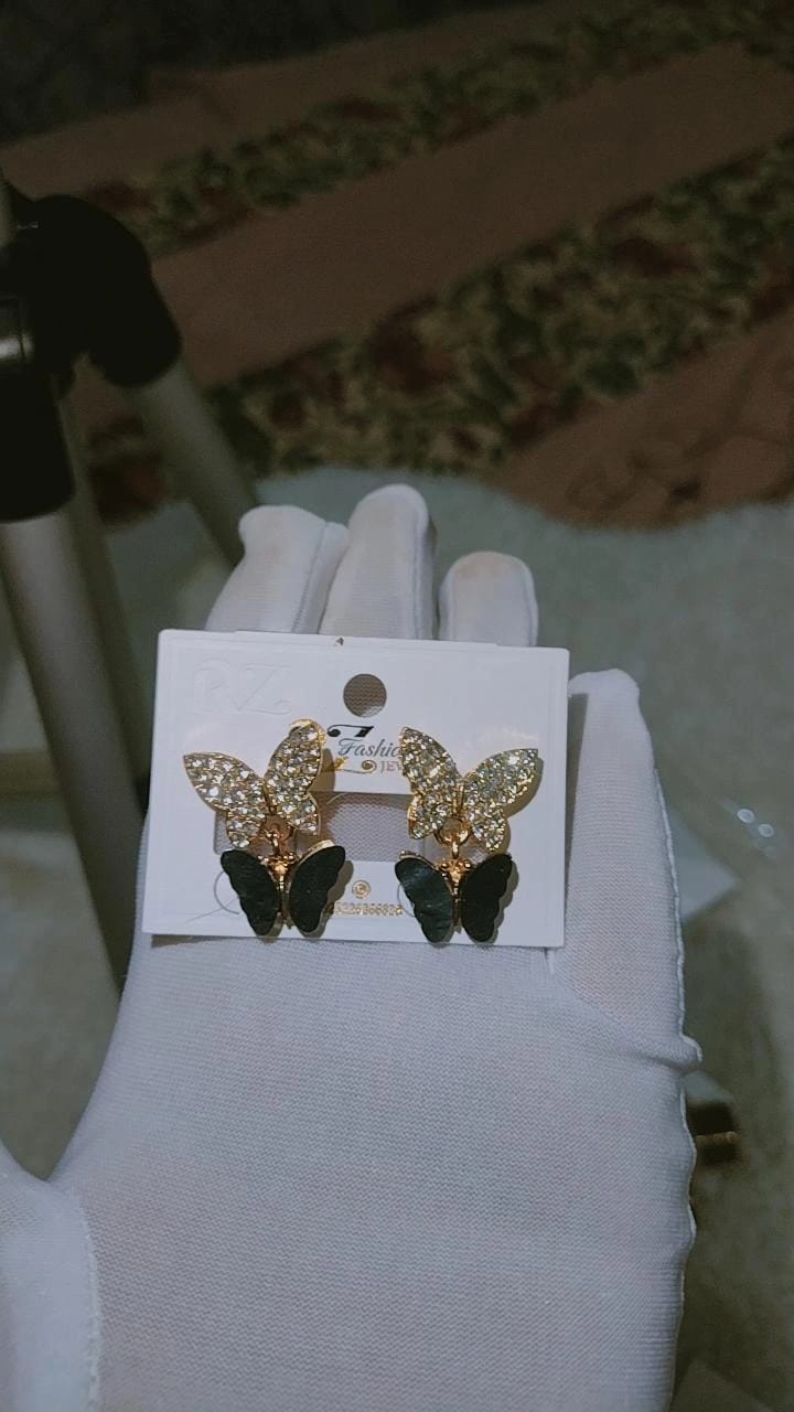 Sparkling Dual-Layer Butterfly Dangle Earrings