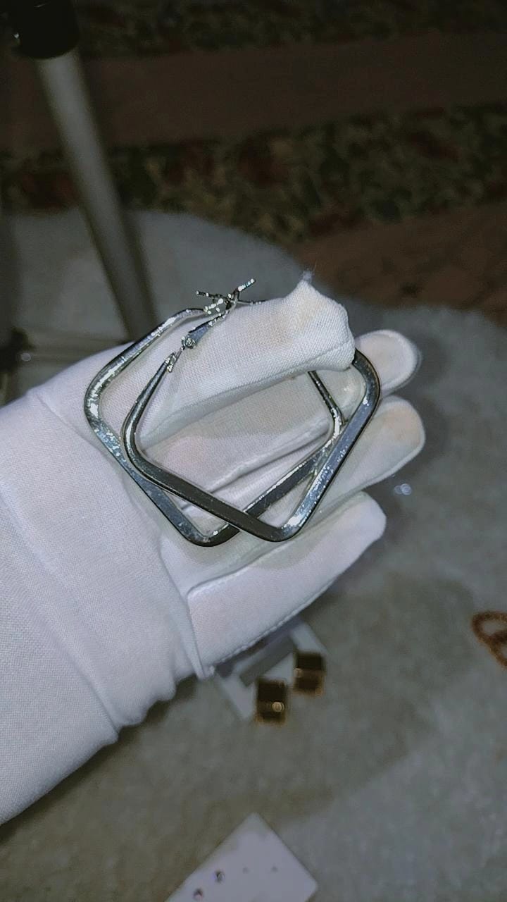 Geometric Square Hoop Earrings – Silver Finish