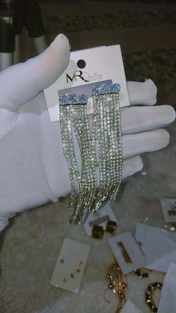 Sparkling Rhinestone Fringe Dangle Earrings