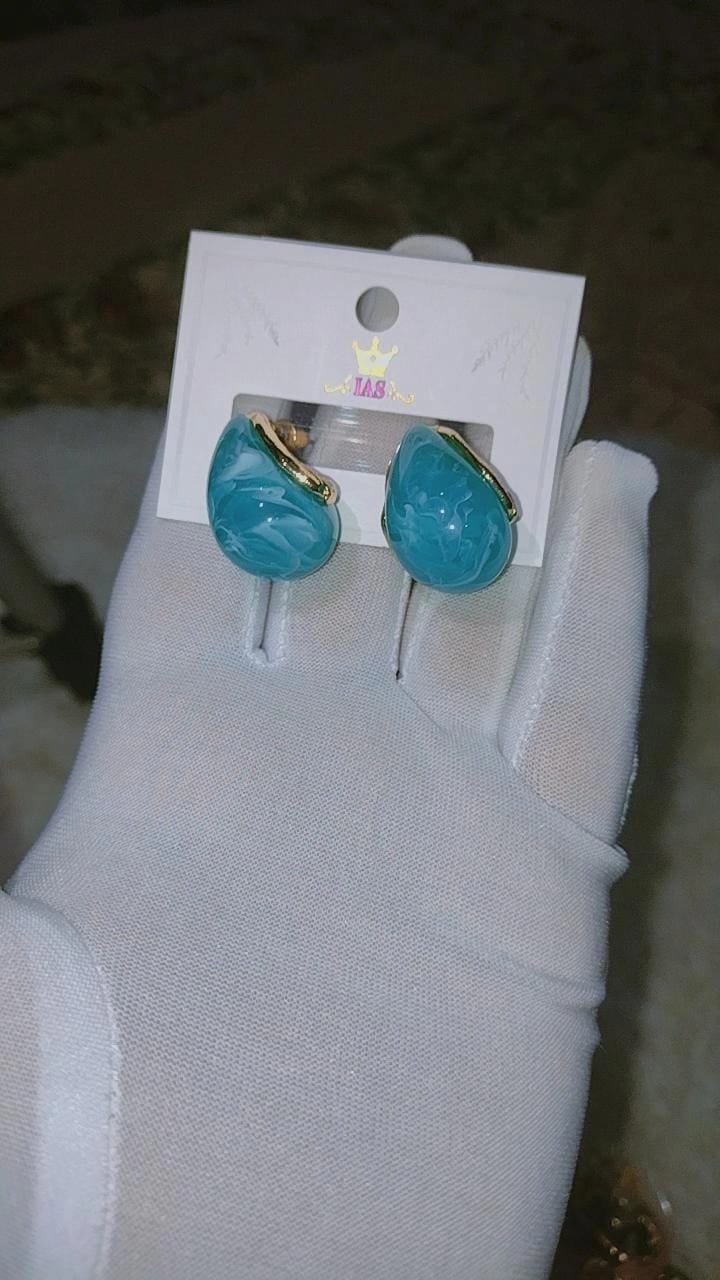Turquoise Marbled Tear-Drop Stud Earrings