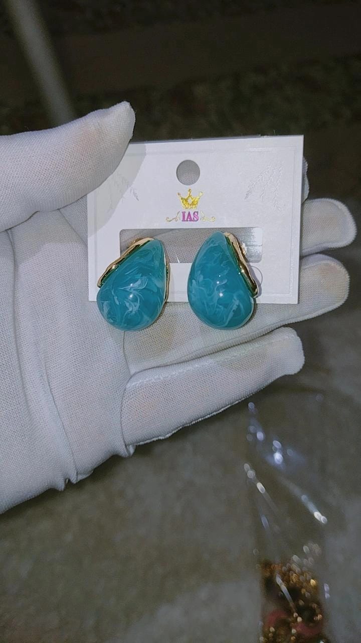 Turquoise Marbled Tear-Drop Stud Earrings